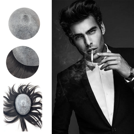 Skin Injection Toupee Men PU Implant Mens Wig Natural Human Hair Piece Mens Replacement