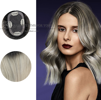 Mono Topper Virgin Hair Remy Hair with 4 Clips